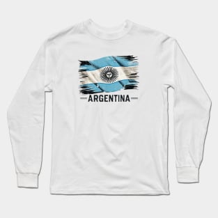 Argentina Distressed Country Flag and Hat Long Sleeve T-Shirt